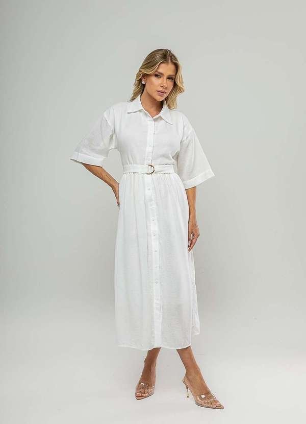 Vestido Midi Chemise com Cinto Branco