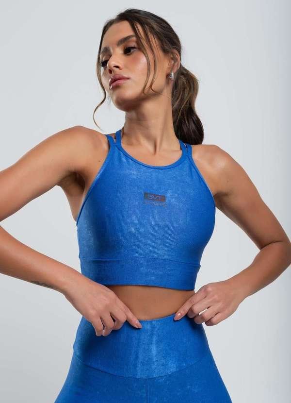 Imagem principal Top Suplex Canelado Brilho com Decote Alto e Tiras Fashion Azul Salvatore Fashion Salvatore Fashion