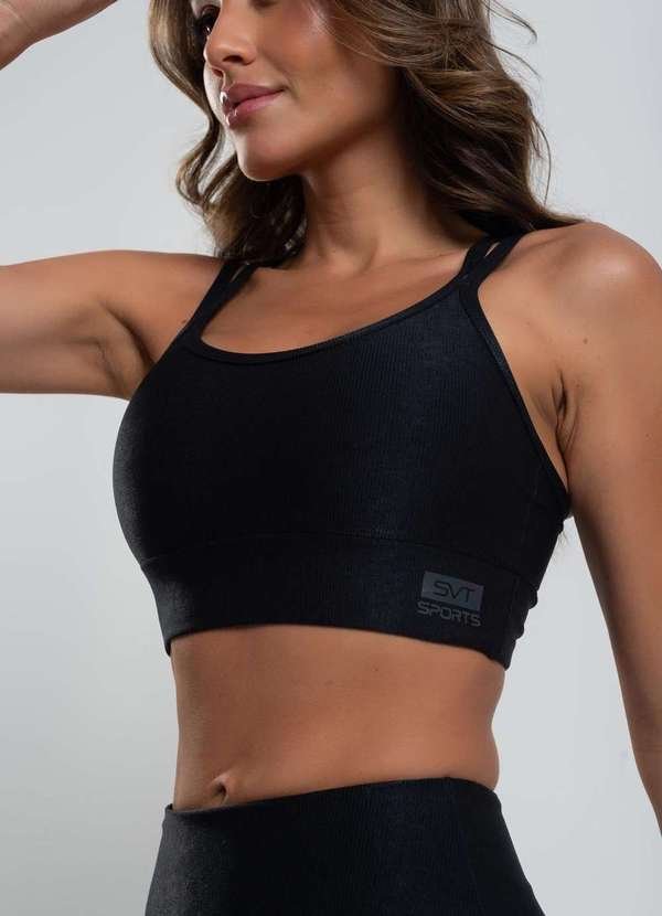 Imagem principal Top Suplex Canelado Brilho Decote e Tiras Fashion Preto Salvatore Fashion Salvatore Fashion