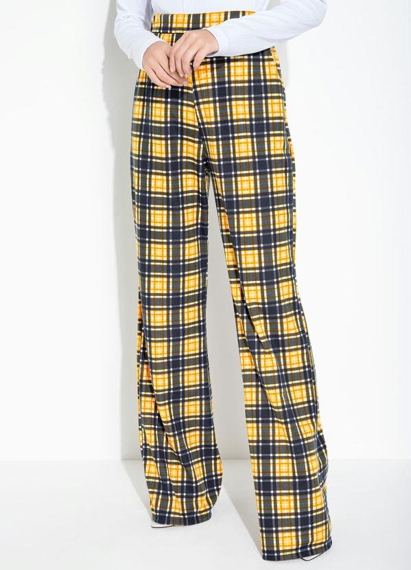 Imagem principal Calça Xadrez Amarelo com Bolso e Cintura Alta Moda Pop Moda Pop