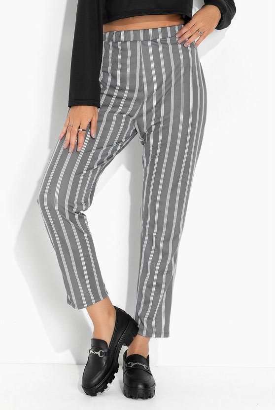 Imagem principal Calça Reta Listras Cinza com Elástico no Cós Moda Pop Moda Pop