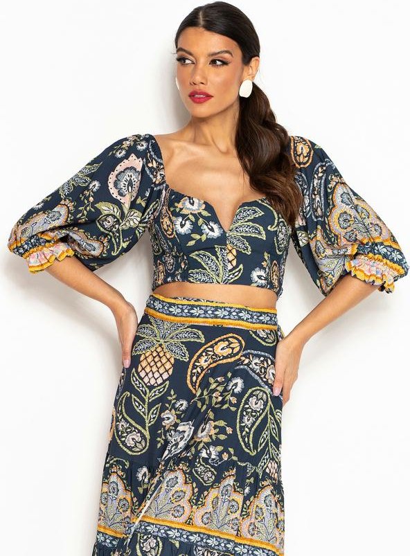 Blusa Cropped Desejo de Abacaxi Azul