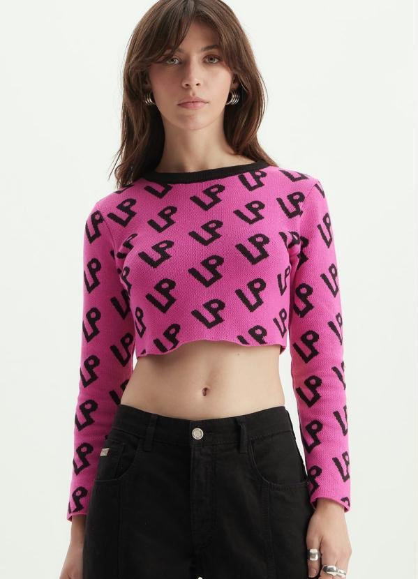 Cropped de Tricot Logomania Rosa