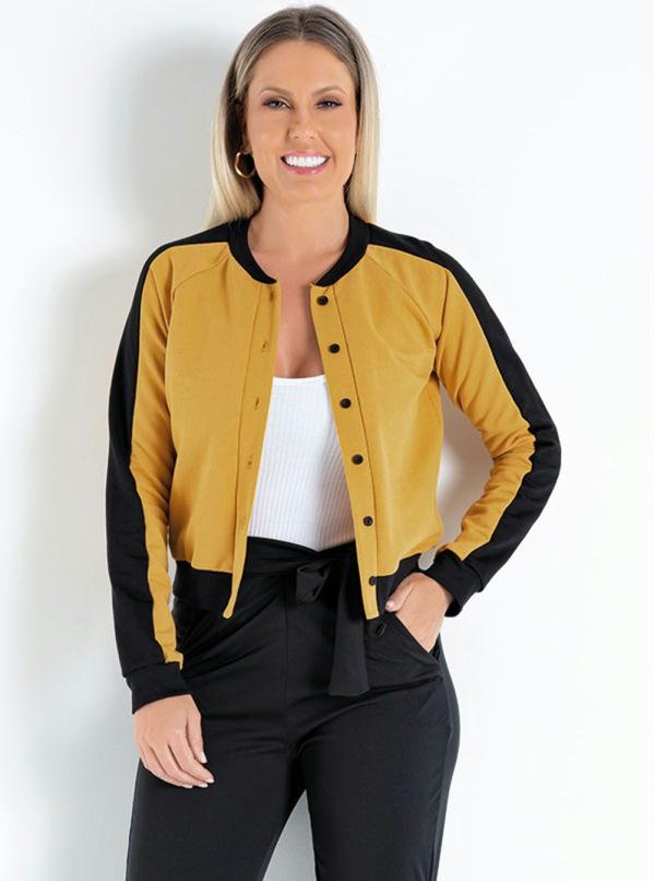 Imagem principal Jaqueta Mostarda e Preta com Estampa nas Costas Moda Pop Moda Pop