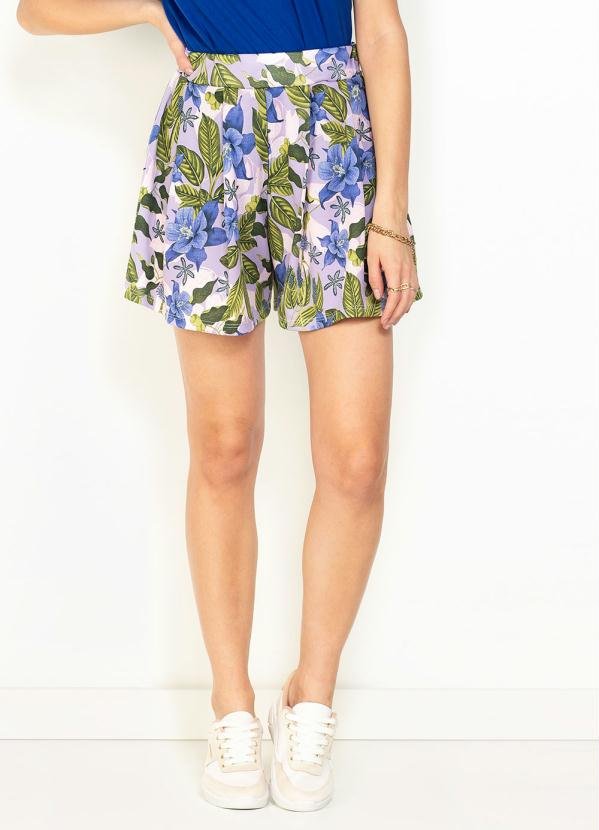 Short Floral Soltinho com Pregas