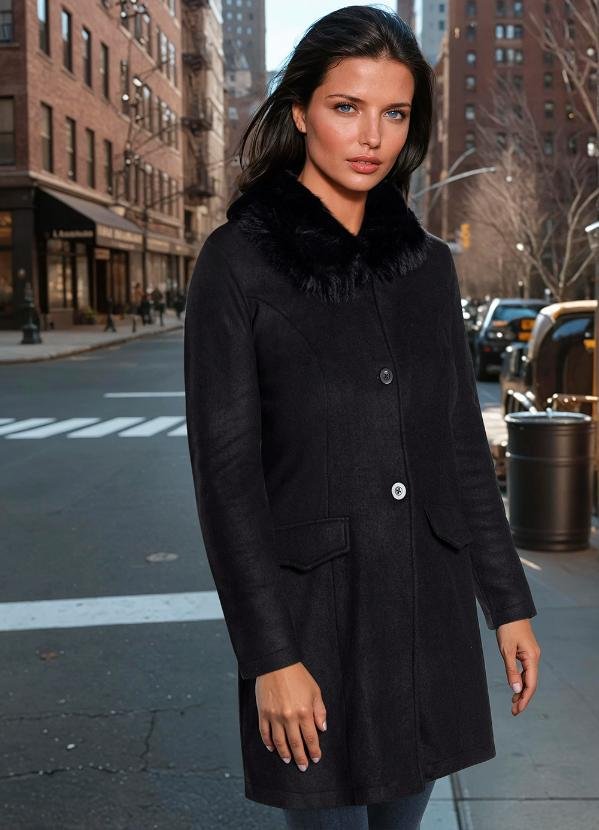 Sobretudo Preto em Malha Plush