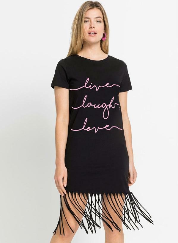 Vestido com Tiras na Barra Manga Curta Preto