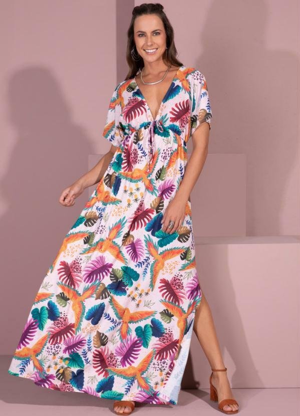 Imagem principal Vestido com Decote Profundo Folhagem Tropical Quintess Quintess