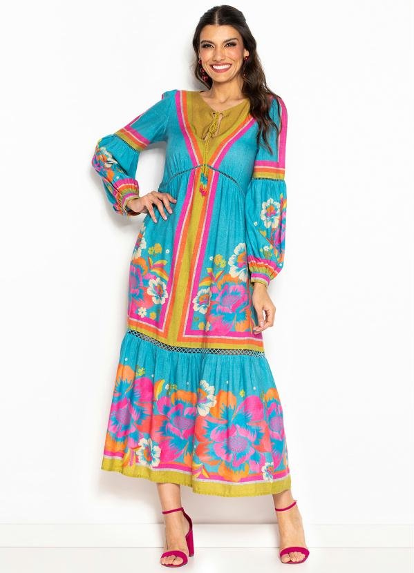 Vestido de Viscose Primavera Engenharia Azul