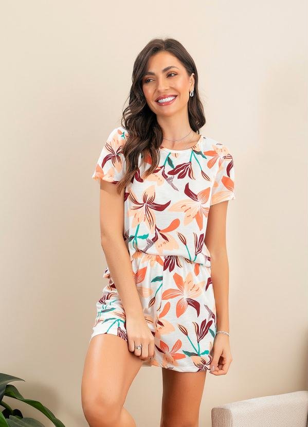 Imagem principal Pijama Manga Curta com Renda Folhagem Branco Alma Dolce Alma Dolce