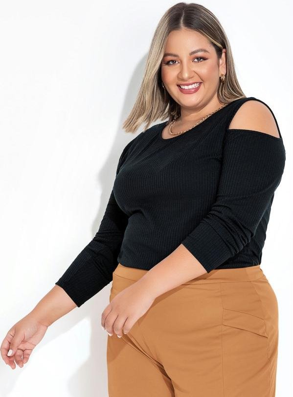 Imagem principal Blusa Preta em Ribana Canelada Plus Size Marguerite Marguerite