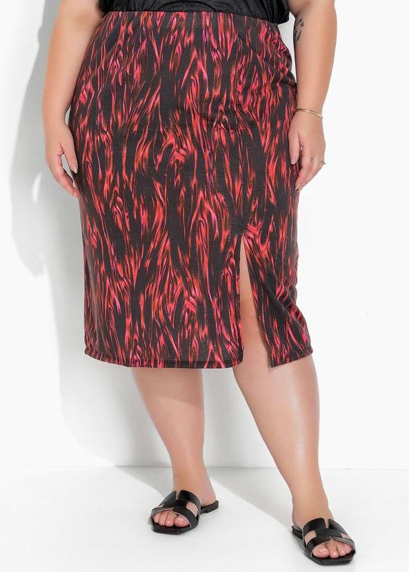 Imagem principal Saia Abstrata Preta com Fenda Plus Size Marguerite Marguerite