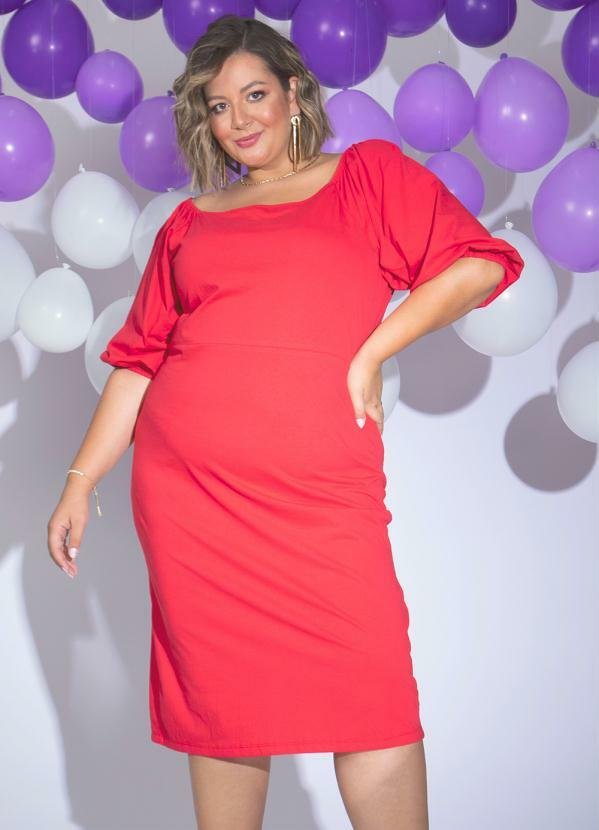 Imagem principal Vestido Vermelho Mangas Bufantes Plus Size Marguerite Marguerite