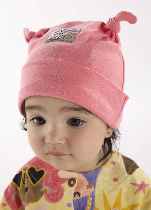 Imagem principal Touca para Bebê Menina em Suedine Rosa Três e Já Três e Já