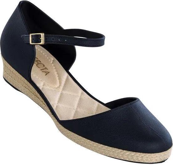 Sandália Anabela Preta Salto Baixo