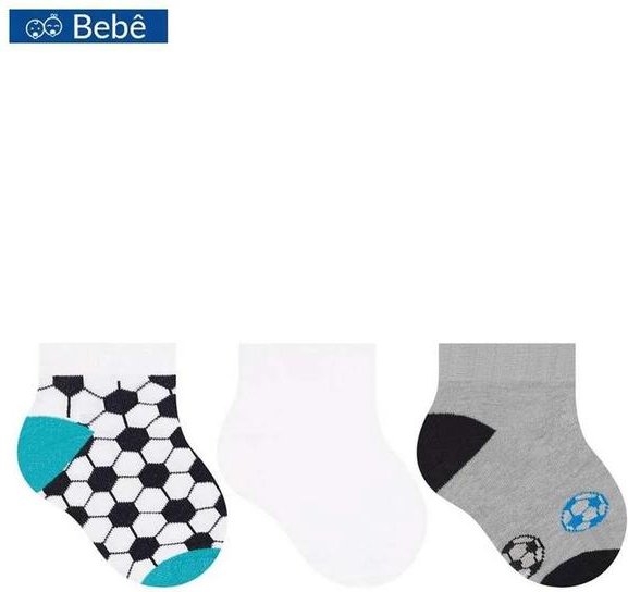 Kit 3 pares de Meias Bebê Cano Curto Selene 1360-002 999-Branco-Branco-Cinza