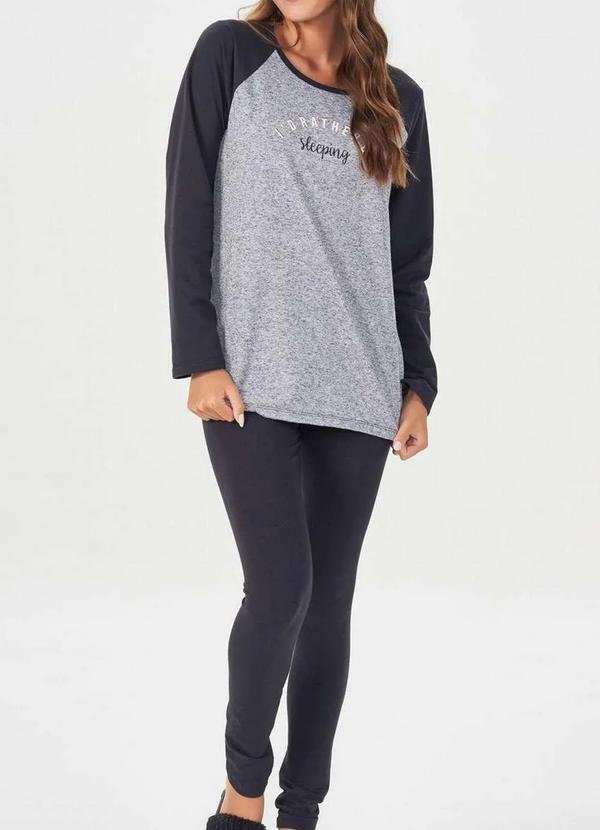 Pijama Feminino Longo Espaço Pijama 40830 Cinza-Mescla/Preto