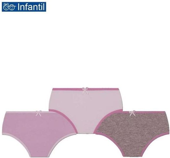 Kit com 3 Calcinhas Lobinha 18101-089 Infantil 0900-Lilás-Branco-Cinza
