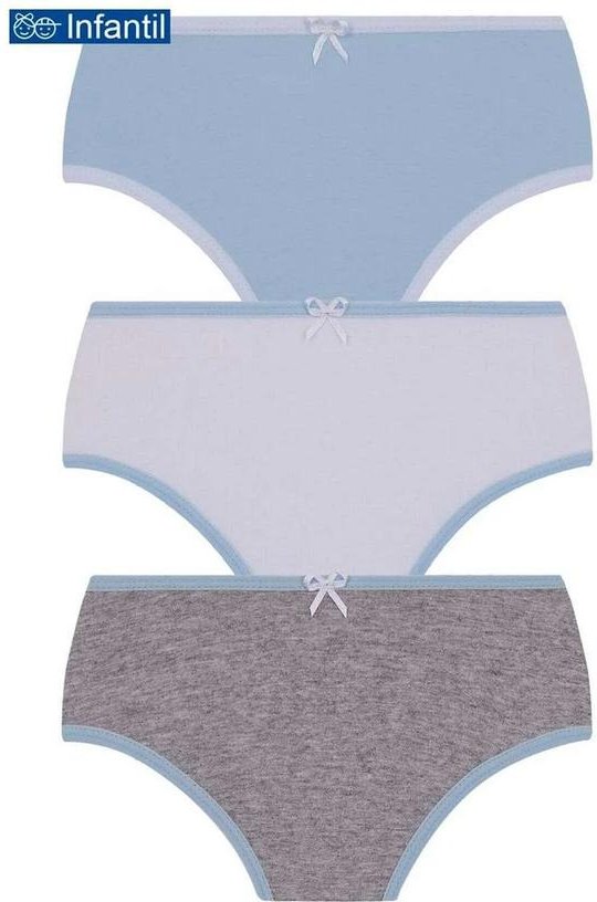 Kit com 3 Calcinhas Lobinha 18101-089 Infantil 0901-Azul-Branco-Cinza