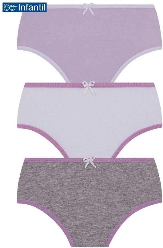 Kit com 3 Calcinhas Lobinha 18101-089 Infantil 0902-Cinza-Branco-Preto