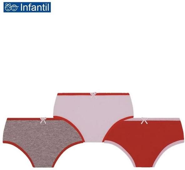 Kit com 3 Calcinhas Lobinha 18101-089 Infantil 0903-Cinza-Branco-Vermelho