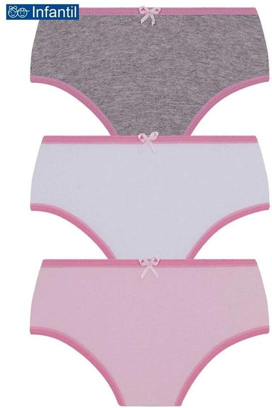 Kit com 3 Calcinhas Lobinha 18101-089 Infantil 0905-Cinza-Branco-Rosa