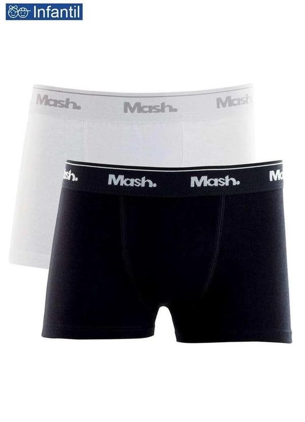 Imagem principal Kit/2 Cueca Boxer 110.07 Algodão Infantil Pt00-Branco/Preto MASH MASH
