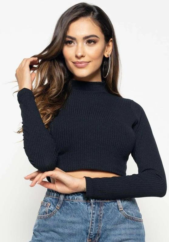 Imagem principal Cropped Gola Alta Manga Longa Comfy Malha Canelada Fashion Preto Salvatore Fashion Salvatore Fashion