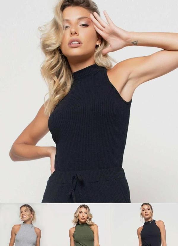 Imagem principal Kit 3 Regatas Cava Americana Malha Canelada Fashion Cinza Salvatore Fashion Salvatore Fashion