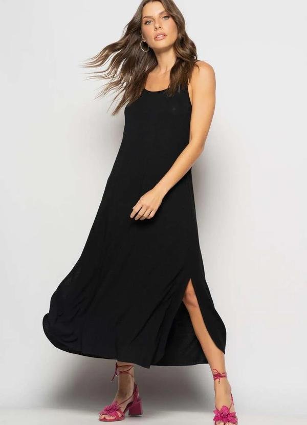 Imagem principal Vestido Longo Alcinha com Barra Arredondada e Bolsos Preto Salvatore Fashion Salvatore Fashion