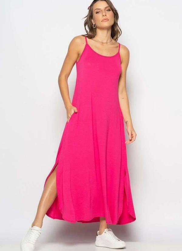 Imagem principal Vestido Longo Alcinha com Barra Arredondada e Bolsos Rosa Salvatore Fashion Salvatore Fashion