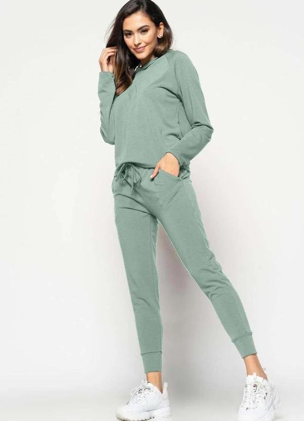 Conjunto de Moletinho Feminino com Casaco Capuz e Calça Jogger Verde