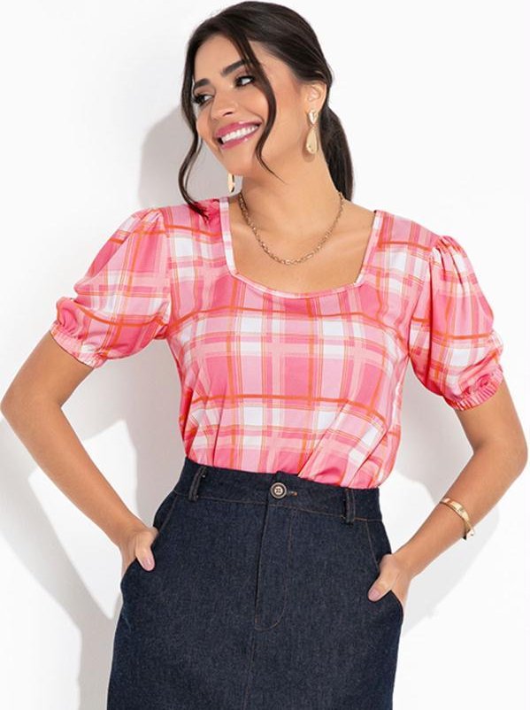 Imagem principal Blusa Xadrez Rosa Mangas Curtas Rosalie Rosalie