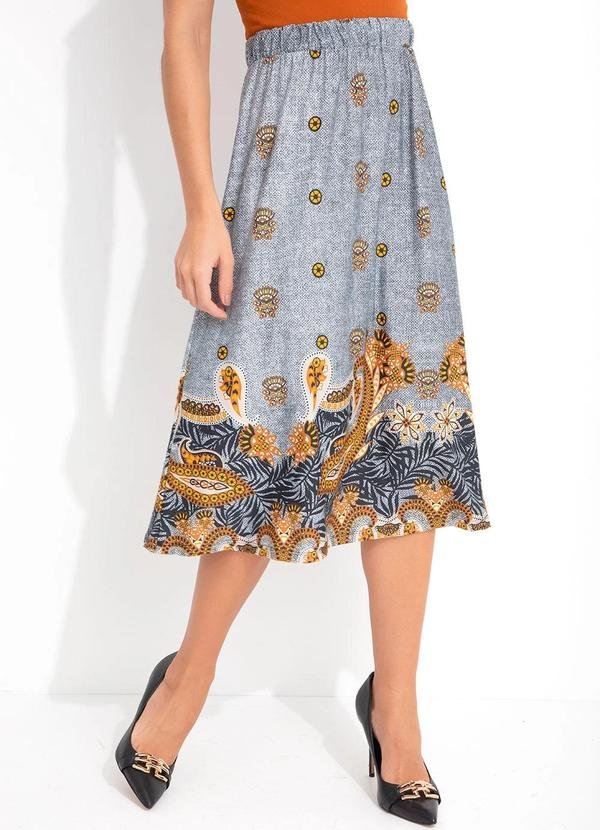 Saia Étnico Barrado em Malha de Poliéster