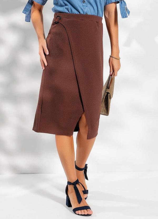 Saia Marrom em Malha Crepe