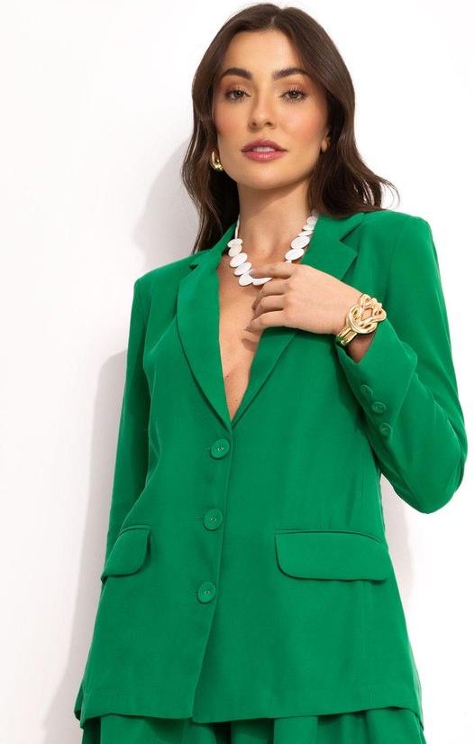 Blazer Alfaiataria com Bolso em Viscose Verde