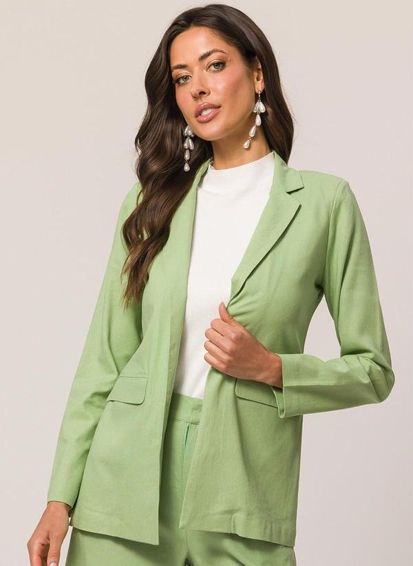 Blazer Alongado em Plano Linen Verde