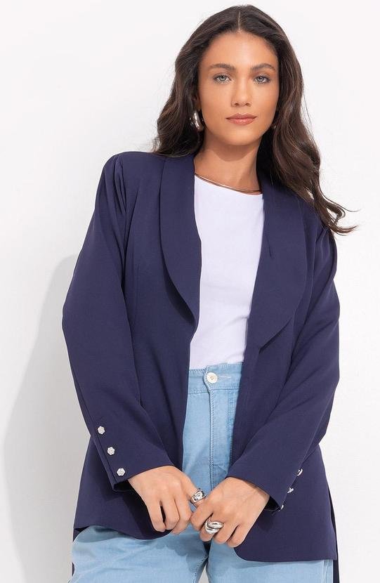 Blazer Azul Marinho em Cetim