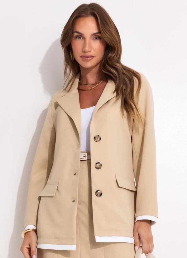 Blazer Bege em Crepe Plano