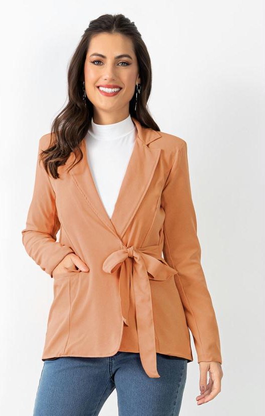 Blazer Caramelo com Bolsos e Amarração