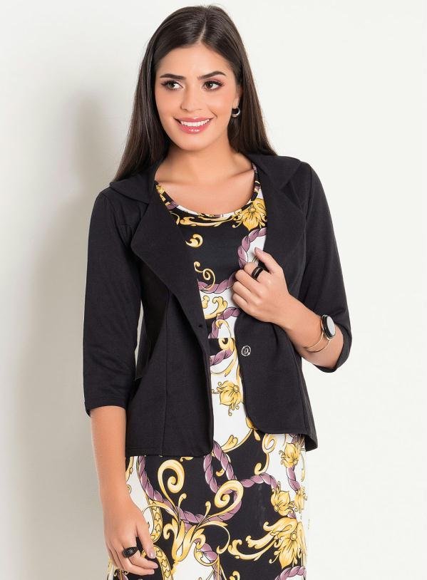 Blazer com Mangas 7/8 Preto