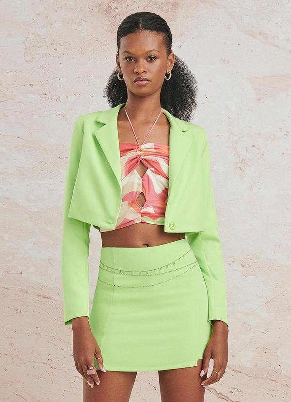 Blazer Cropped de Alfaiataria Lima Verde Limão