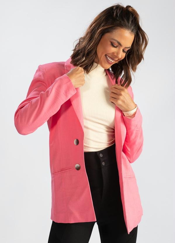 Blazer de Alfaiataria em Linho Rosa