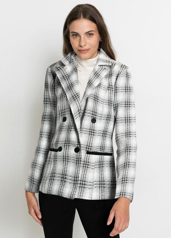 Blazer de Tweed Preto e Cinza