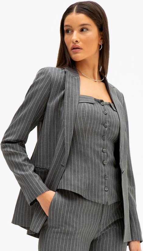 Blazer em Alfaiataria Risca de Giz Eliza Cinza