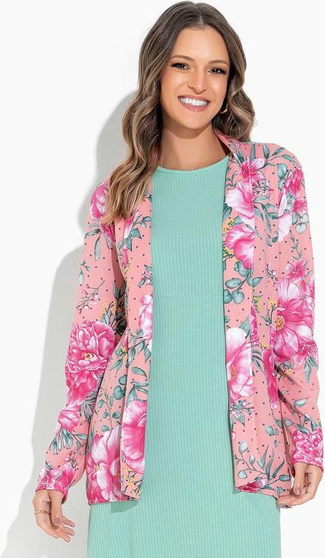 Blazer Floral Rosa com Botão