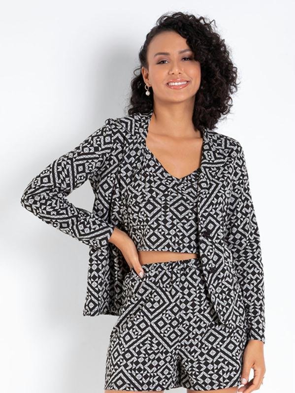 Blazer Geométrico Mescla com Botões