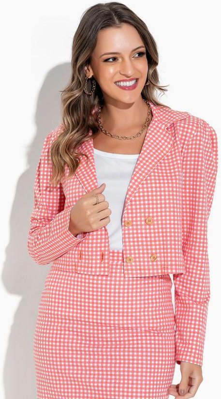 Blazer Xadrez Coral com Botão