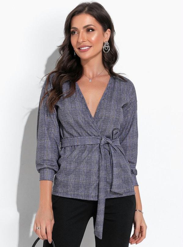 Blazer Xadrez Marinho com Faixa para Amarrar