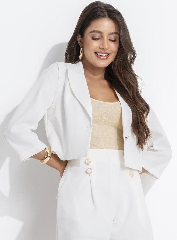 Casaco Off White em Crepe Plano